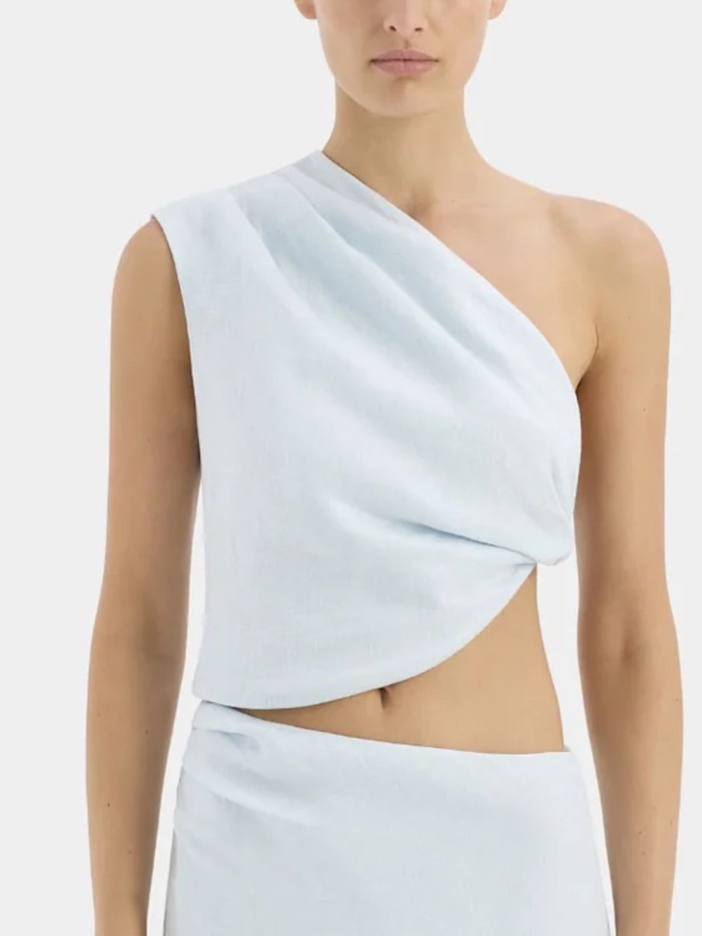 NWOT Sir. Iris Knot Linen One Shoulder Top in Powder Blue size XS
